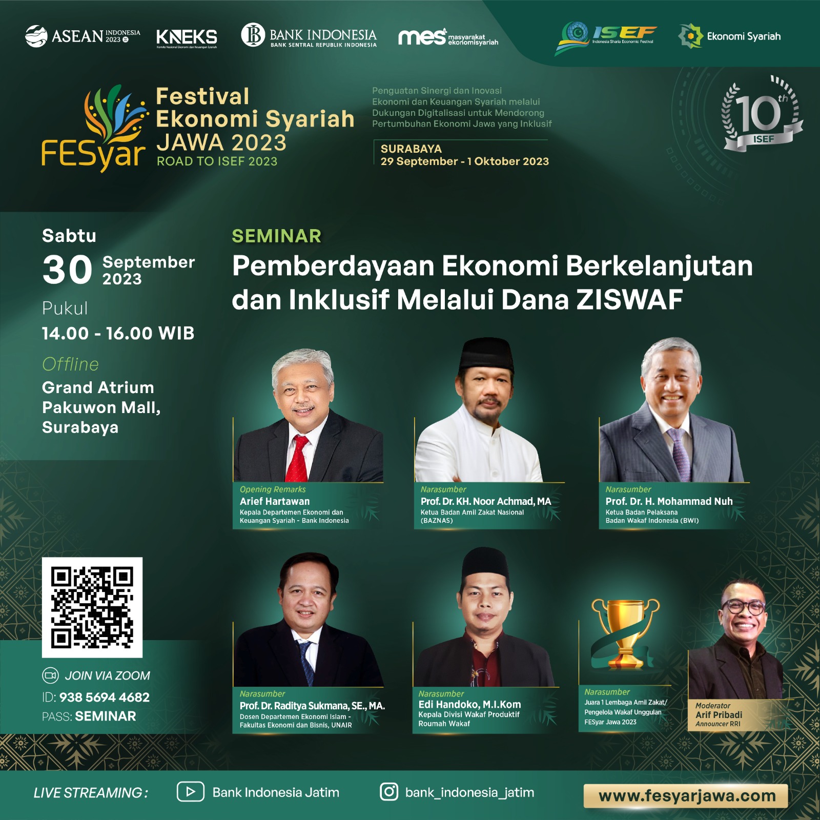 Kepala Devisi wakaf Produktif Roumah wakaf  Jadi Pembicara di Seminar Festival Ekonomi Syariah Jawa 2023
